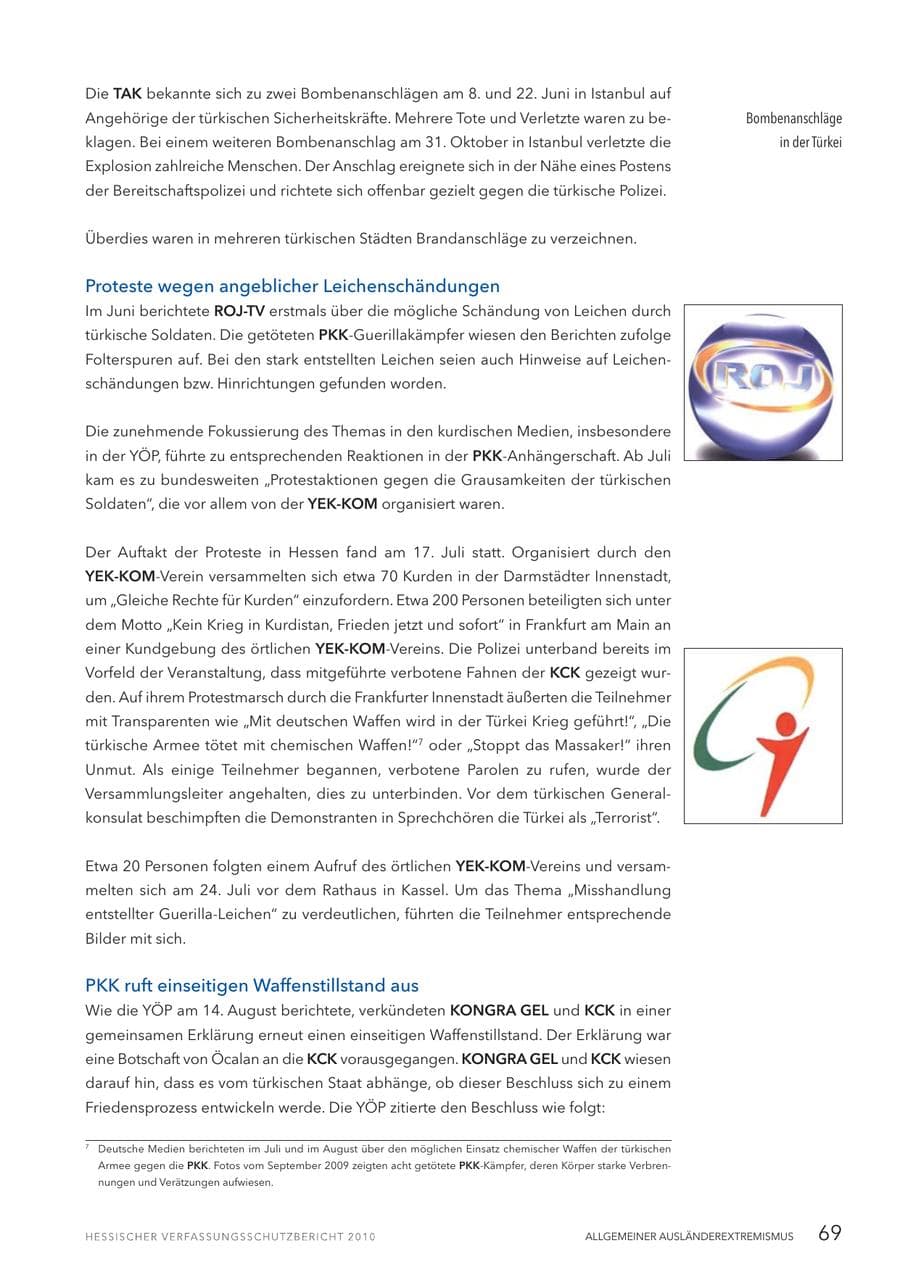 Seite 71 des Verfassungsschutzbericht 2010 Hessen