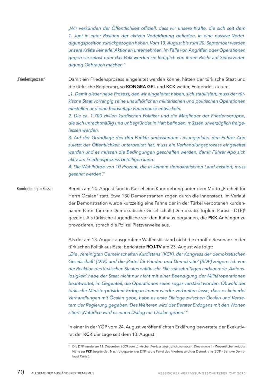 Seite 72 des Verfassungsschutzbericht 2010 Hessen