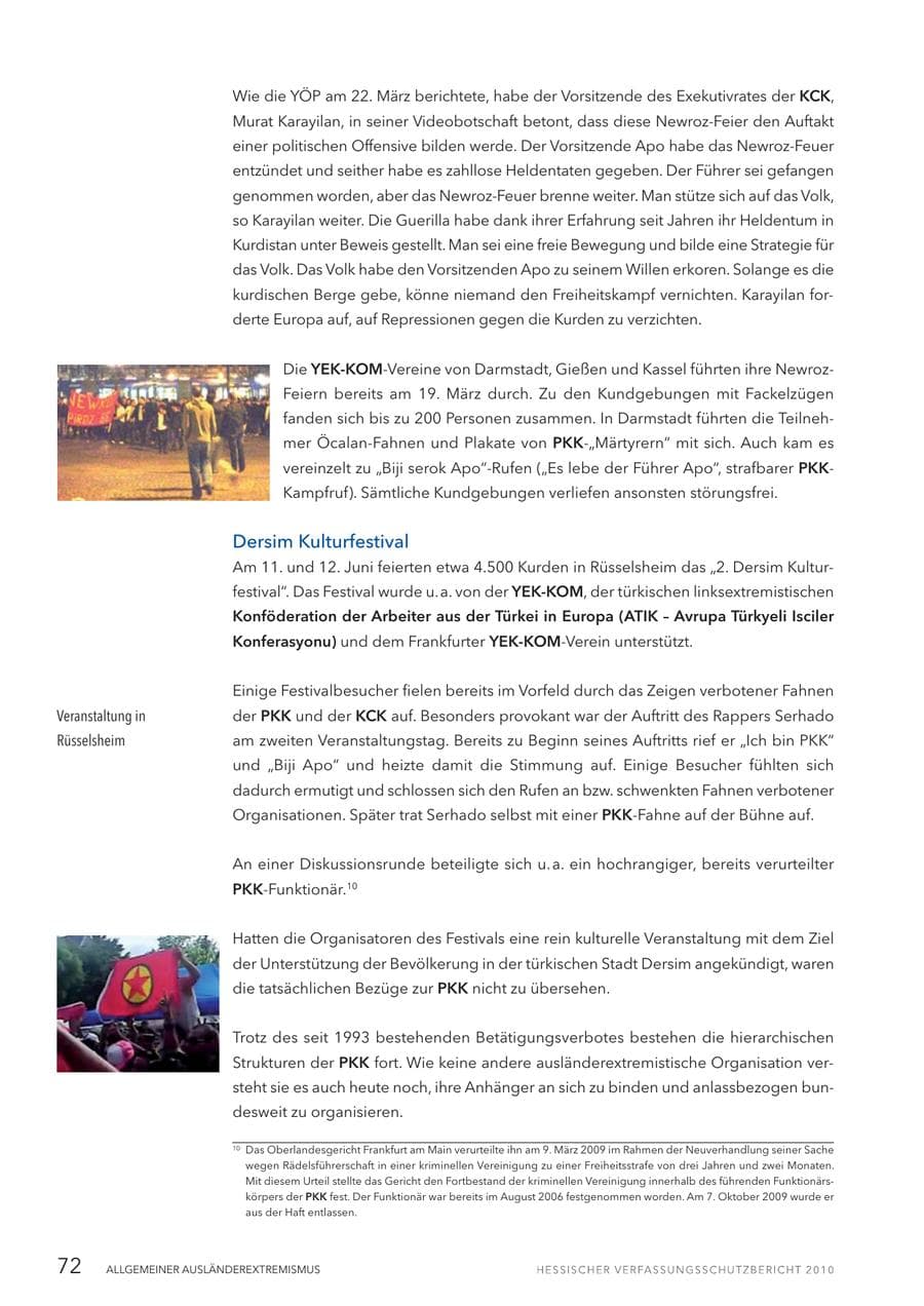 Seite 74 des Verfassungsschutzbericht 2010 Hessen