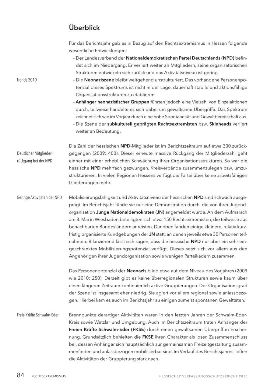 Seite 86 des Verfassungsschutzbericht 2010 Hessen