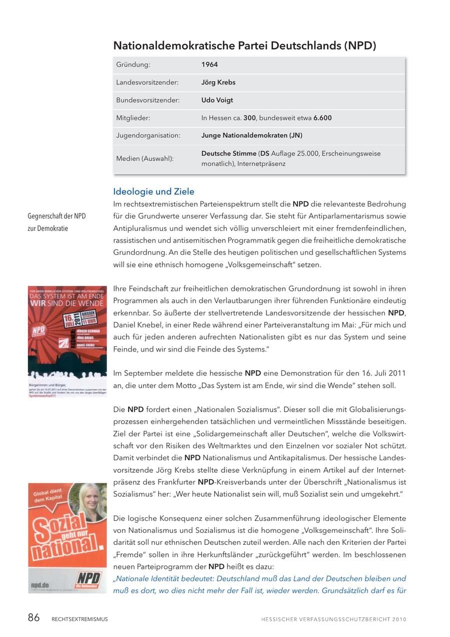 Seite 88 des Verfassungsschutzbericht 2010 Hessen
