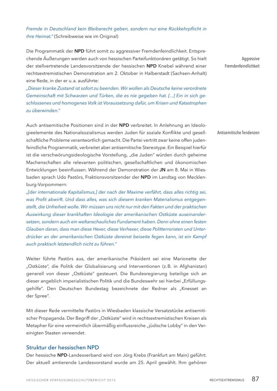 Seite 89 des Verfassungsschutzbericht 2010 Hessen