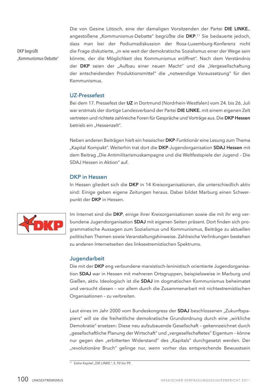 Seite 102 des Verfassungsschutzbericht 2011 Hessen