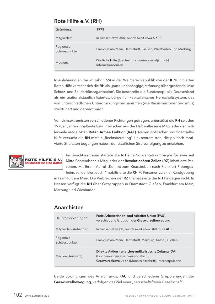 Seite 104 des Verfassungsschutzbericht 2011 Hessen