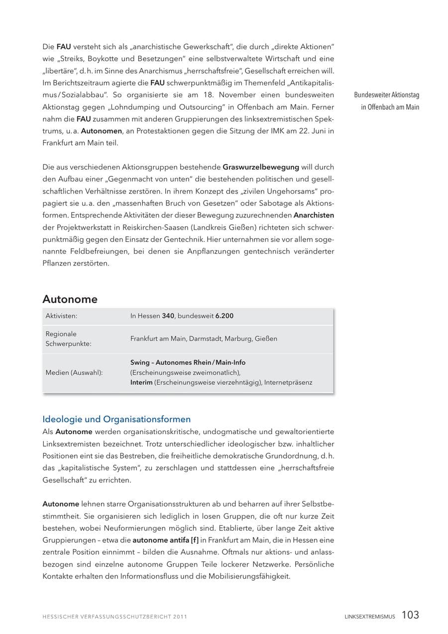 Seite 105 des Verfassungsschutzbericht 2011 Hessen