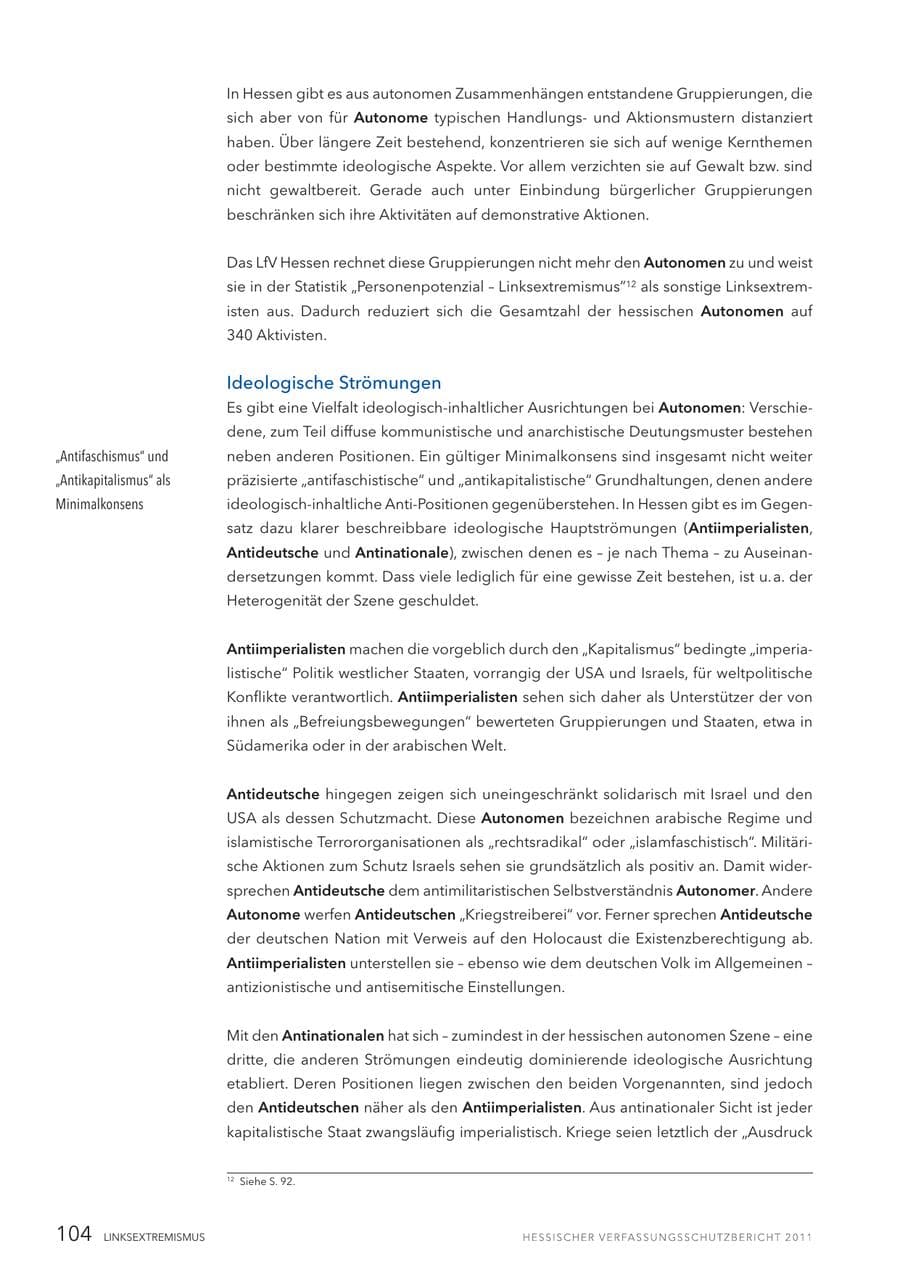 Seite 106 des Verfassungsschutzbericht 2011 Hessen