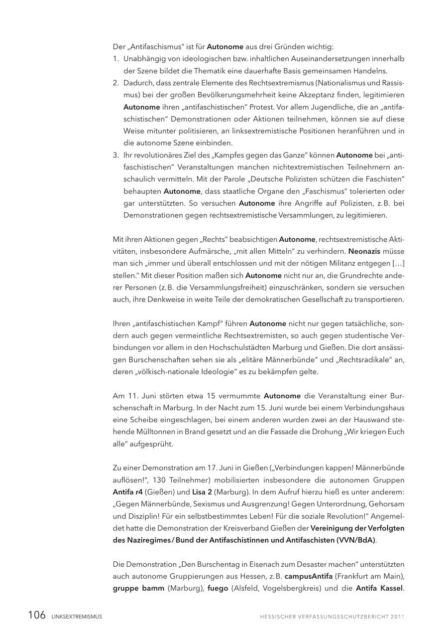 Seite 108 des Verfassungsschutzbericht 2011 Hessen