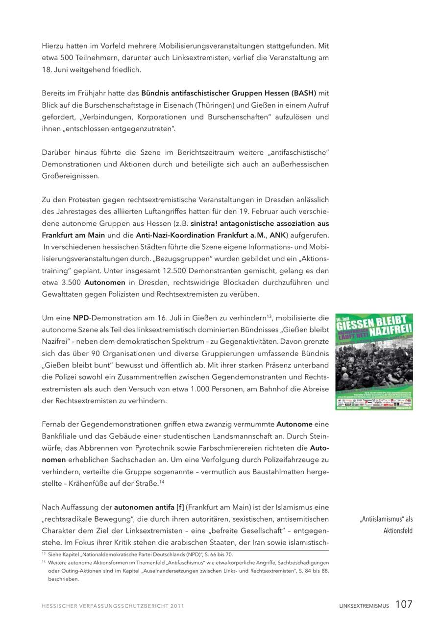 Seite 109 des Verfassungsschutzbericht 2011 Hessen