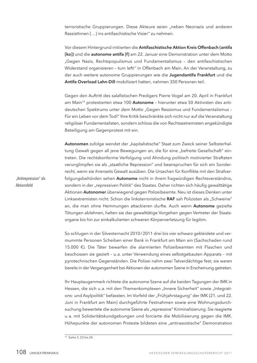 Seite 110 des Verfassungsschutzbericht 2011 Hessen