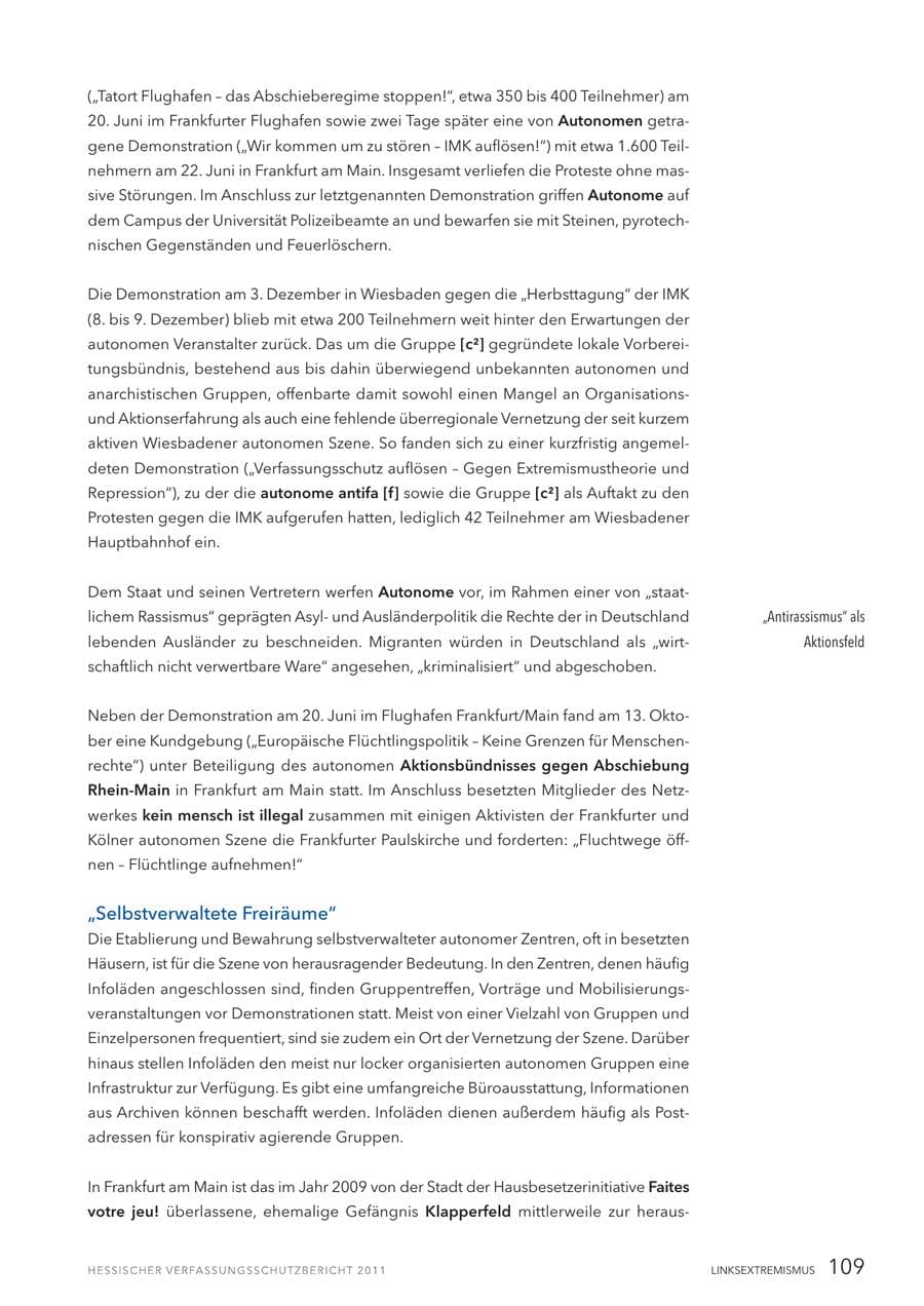Seite 111 des Verfassungsschutzbericht 2011 Hessen