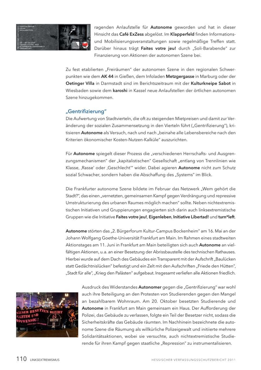 Seite 112 des Verfassungsschutzbericht 2011 Hessen