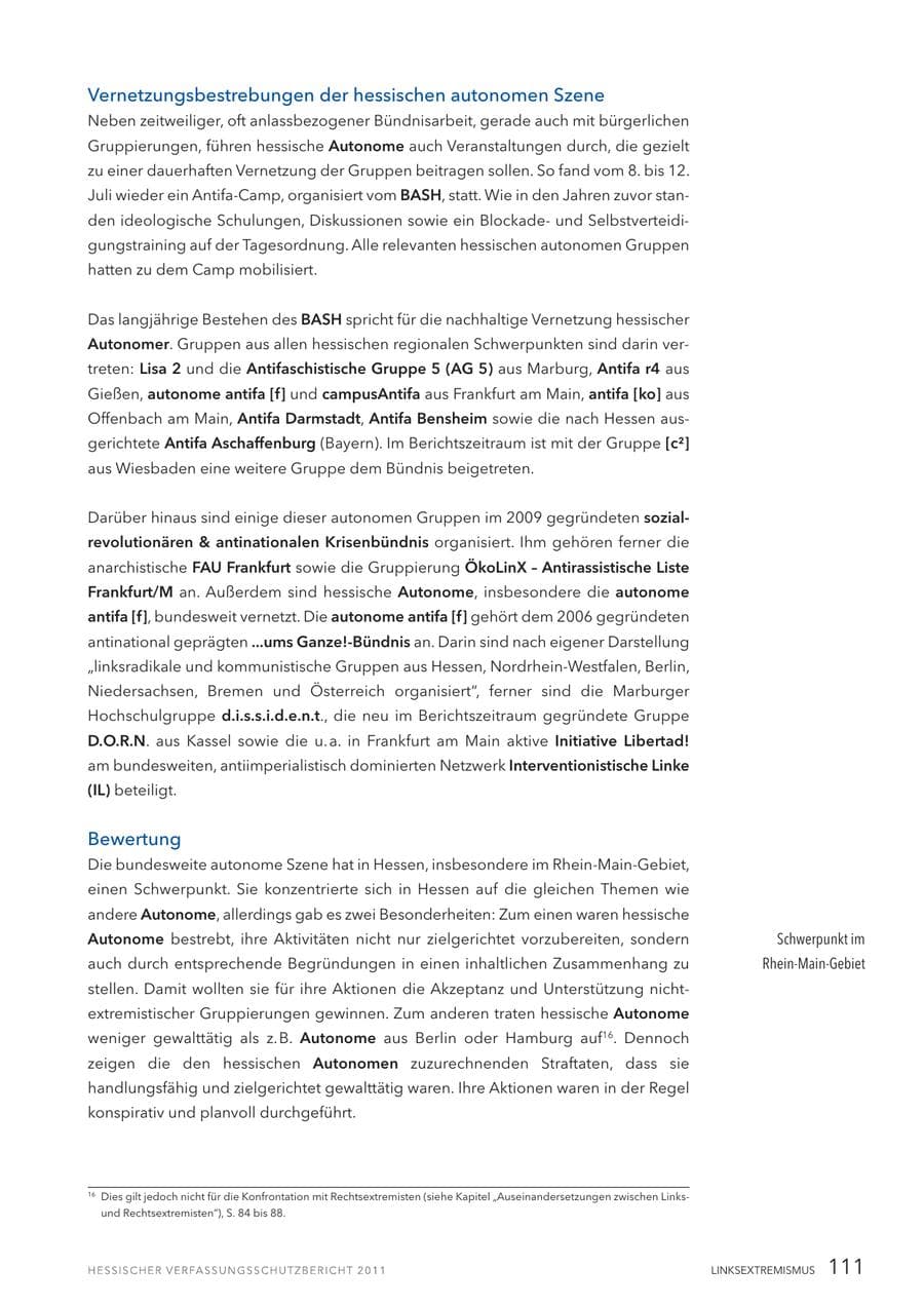 Seite 113 des Verfassungsschutzbericht 2011 Hessen