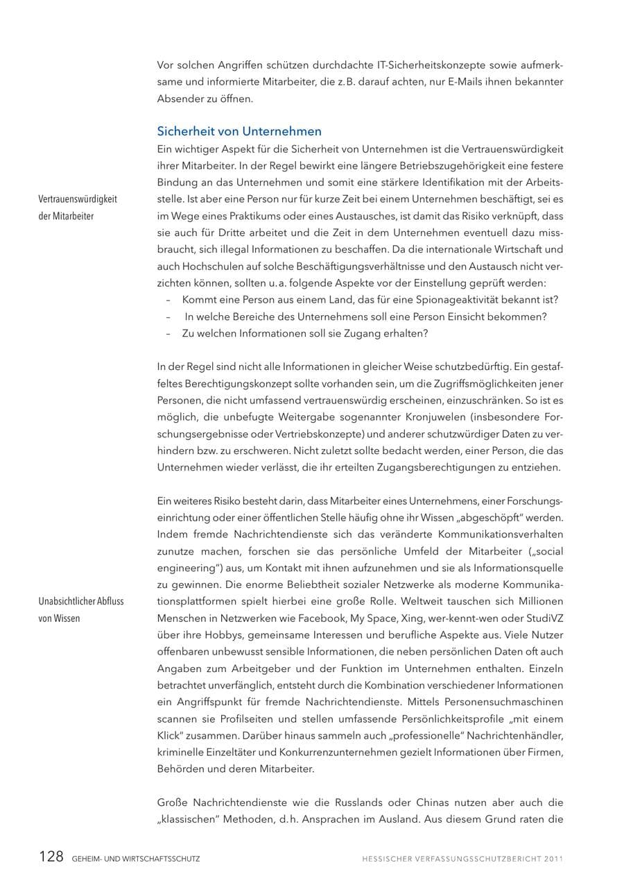 Seite 130 des Verfassungsschutzbericht 2011 Hessen