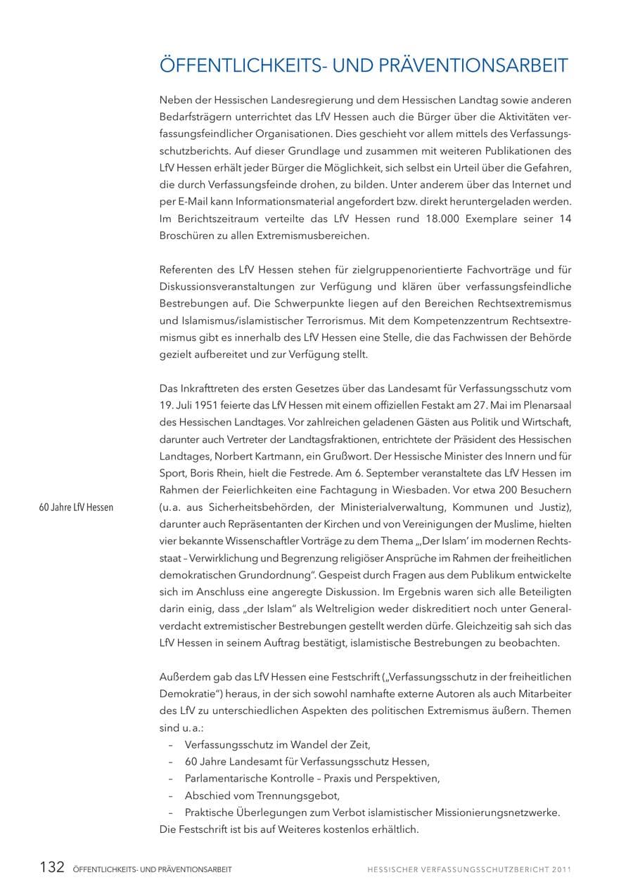 Seite 134 des Verfassungsschutzbericht 2011 Hessen