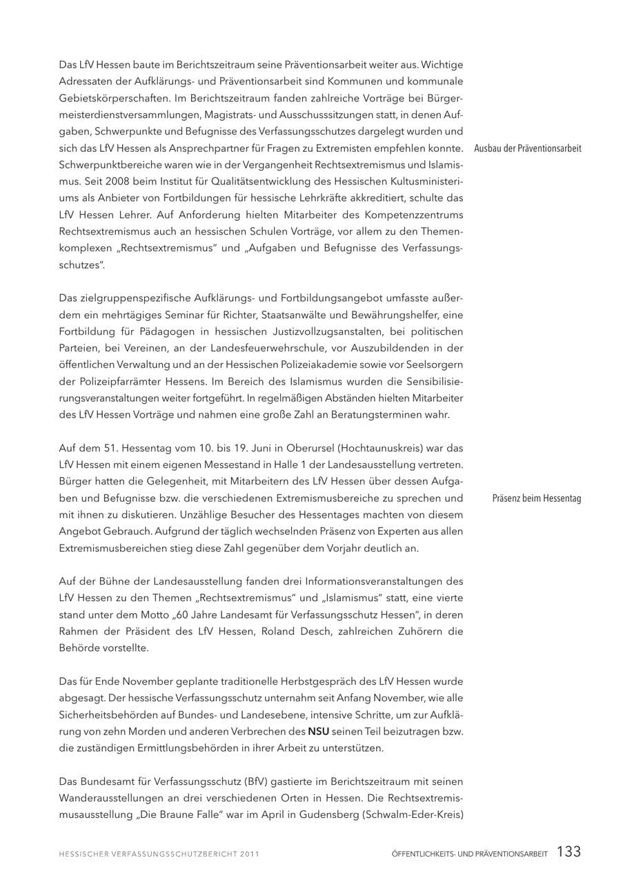 Seite 135 des Verfassungsschutzbericht 2011 Hessen