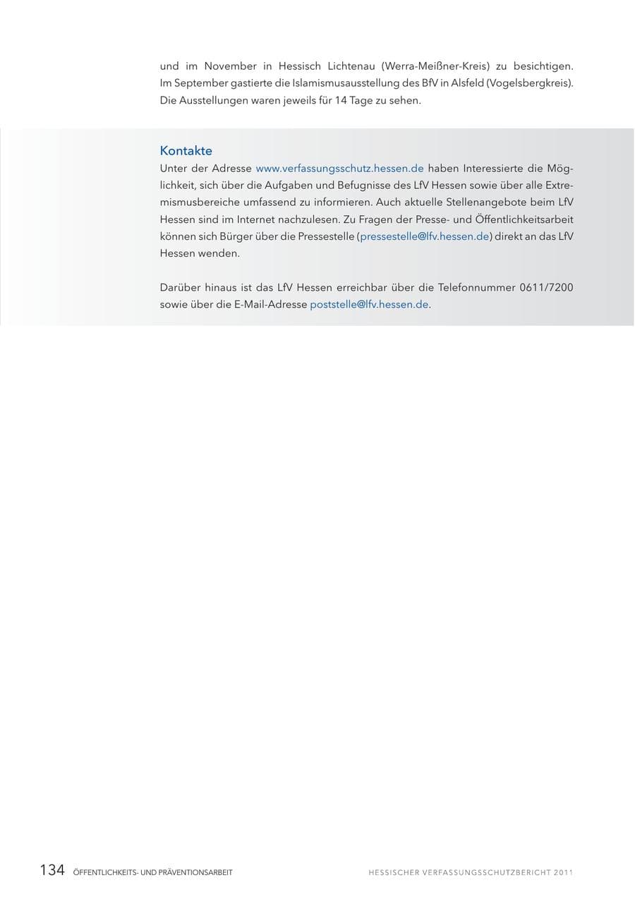 Seite 136 des Verfassungsschutzbericht 2011 Hessen