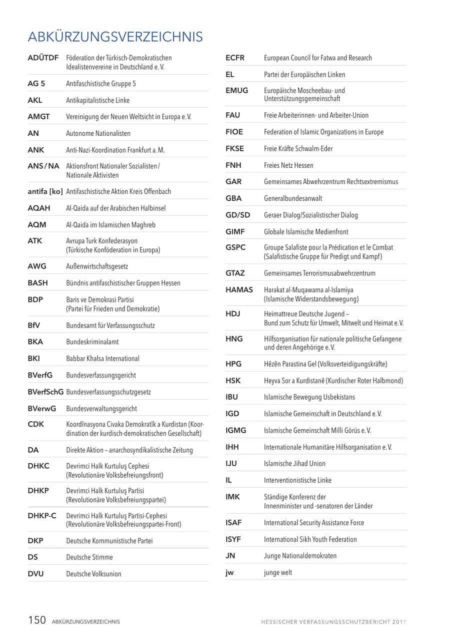 Seite 152 des Verfassungsschutzbericht 2011 Hessen