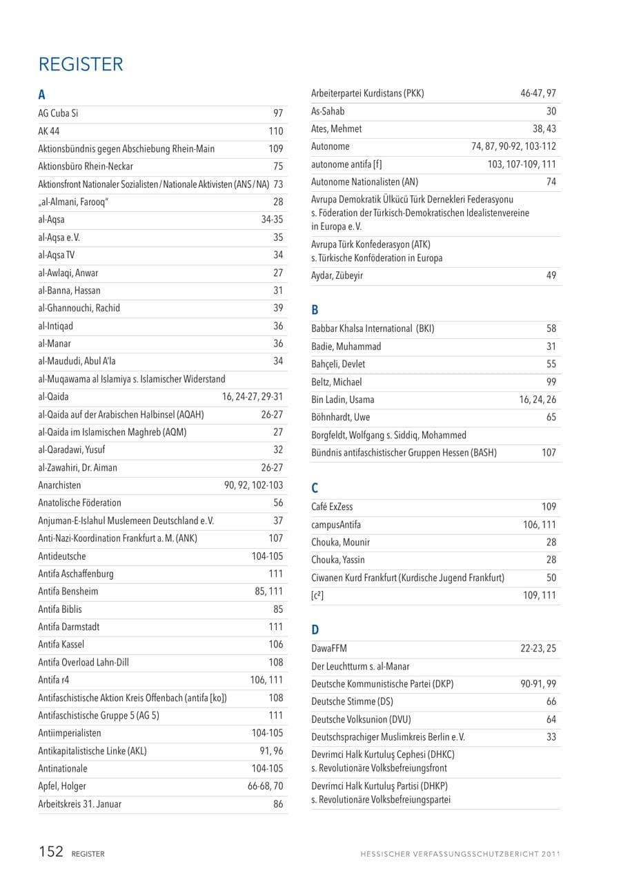 Seite 154 des Verfassungsschutzbericht 2011 Hessen