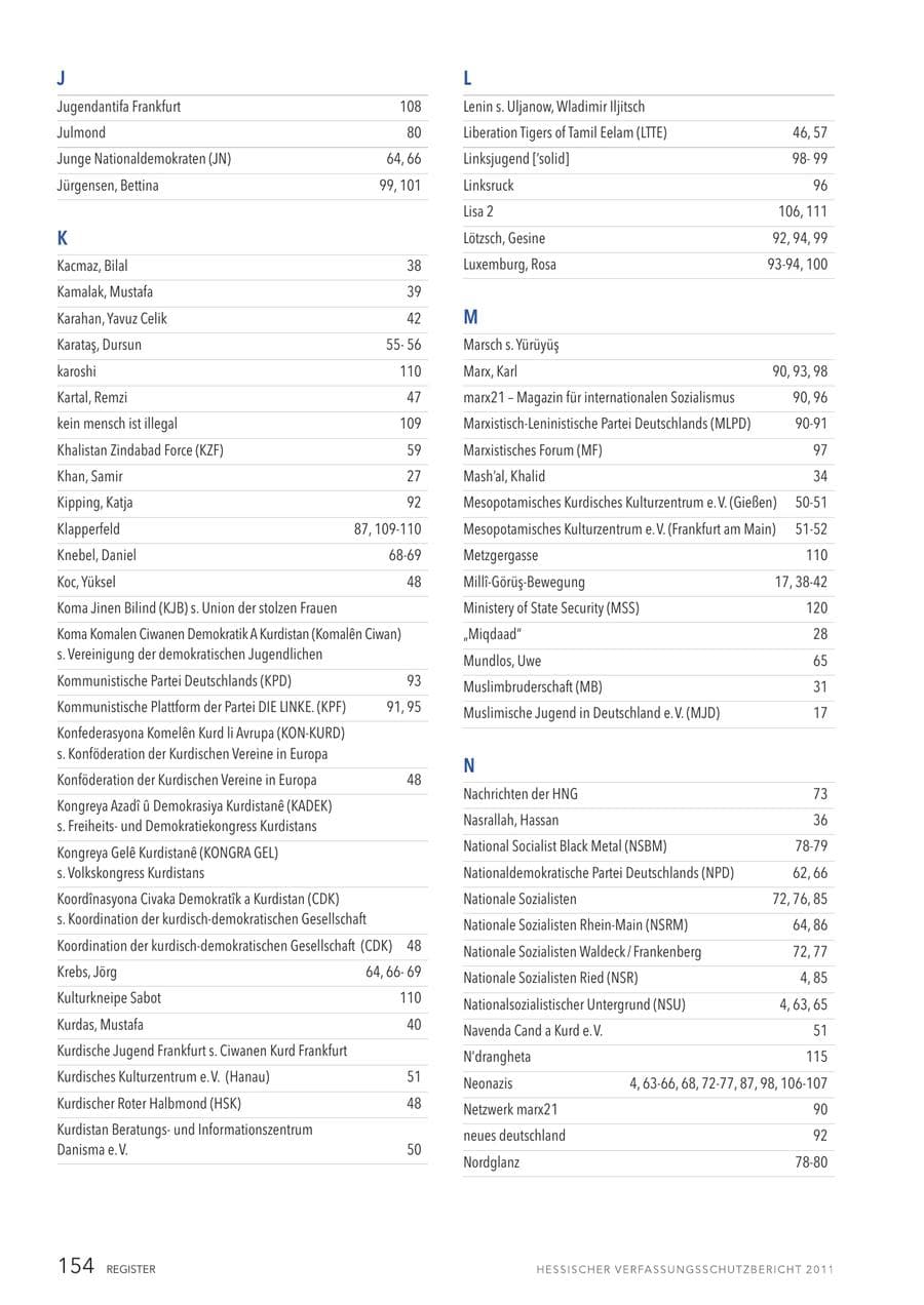 Seite 156 des Verfassungsschutzbericht 2011 Hessen