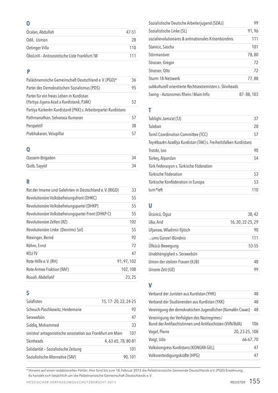 Seite 157 des Verfassungsschutzbericht 2011 Hessen