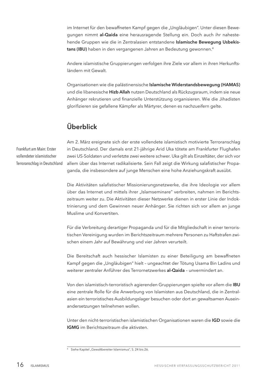 Seite 18 des Verfassungsschutzbericht 2011 Hessen