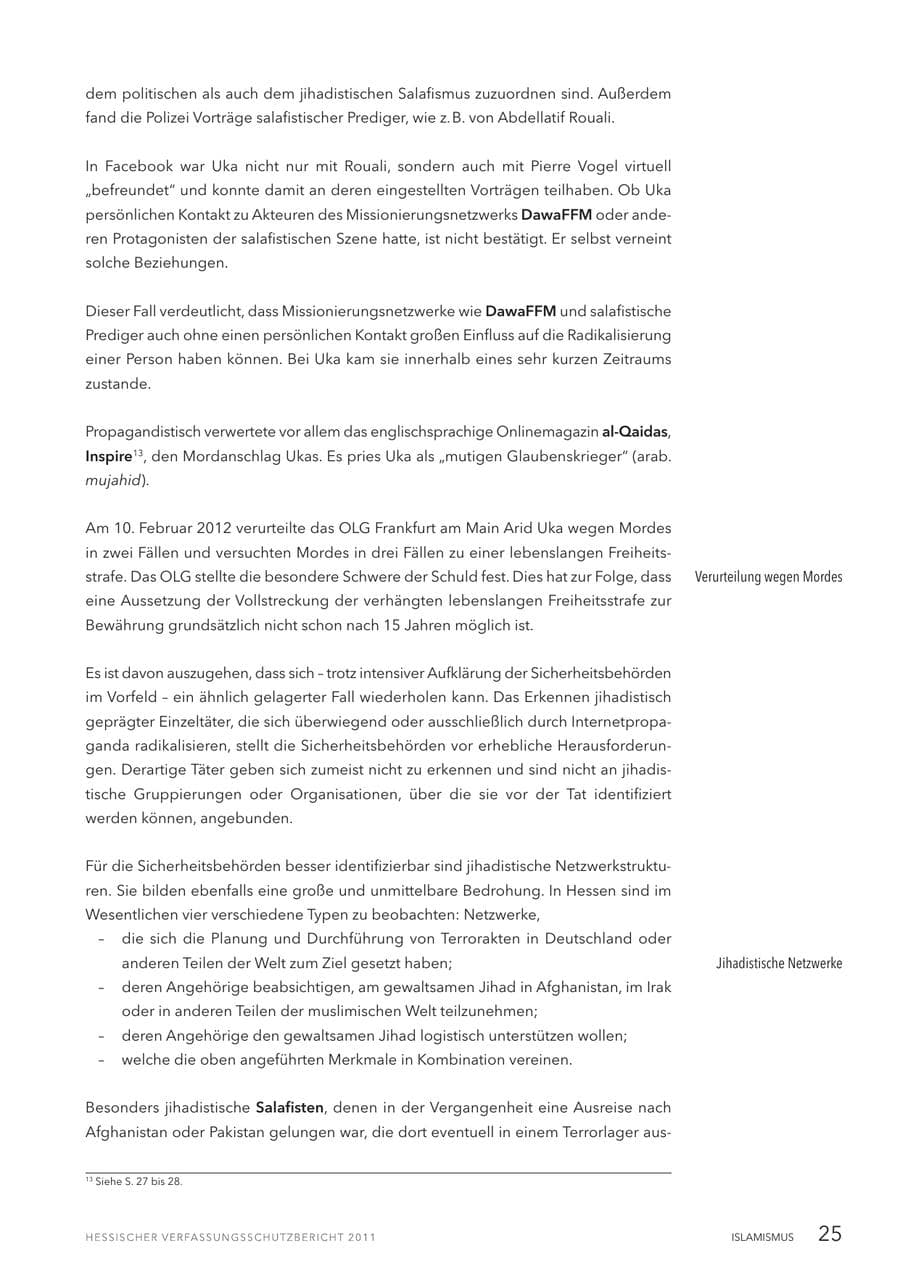 Seite 27 des Verfassungsschutzbericht 2011 Hessen