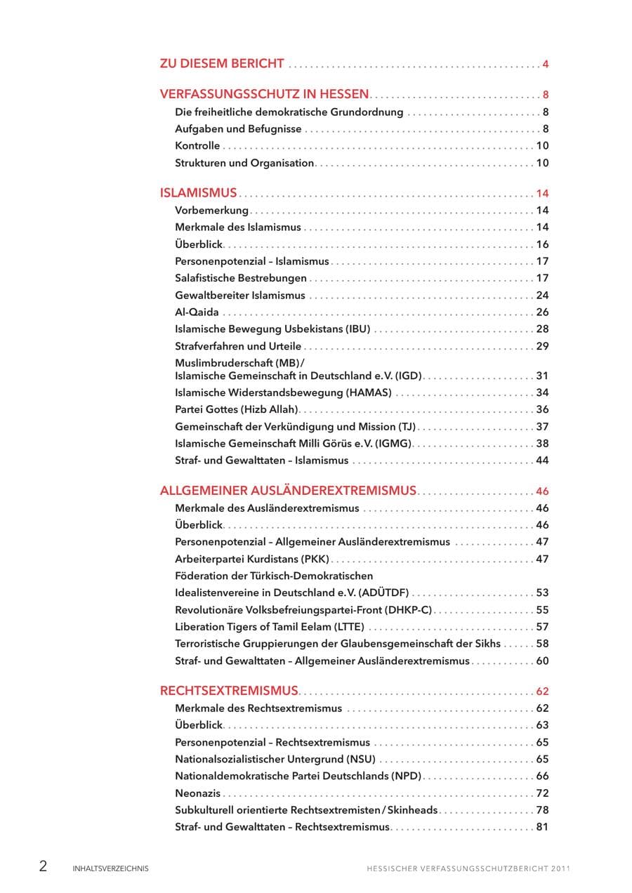 Seite 4 des Verfassungsschutzbericht 2011 Hessen