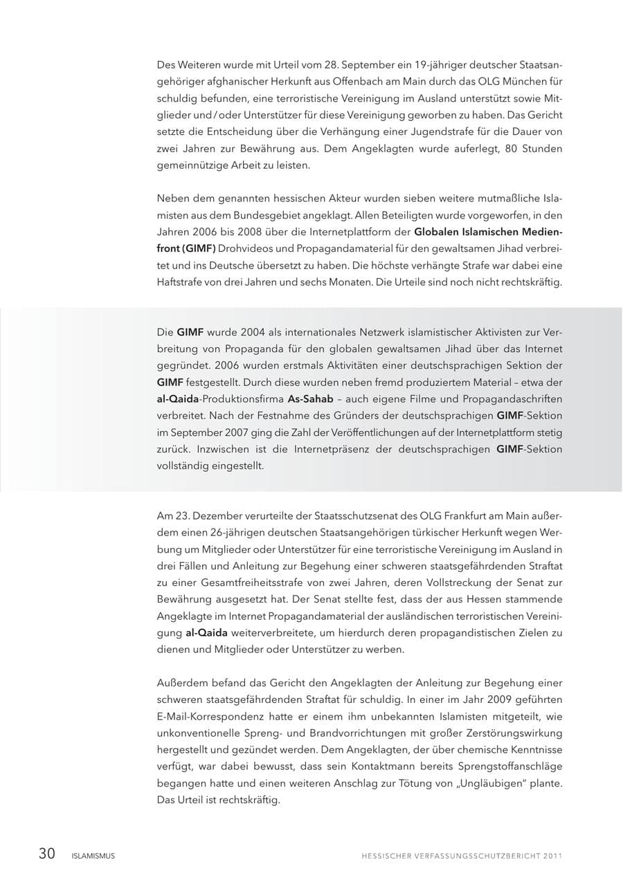 Seite 32 des Verfassungsschutzbericht 2011 Hessen