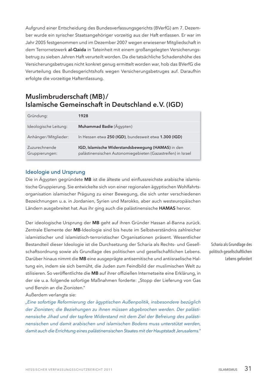 Seite 33 des Verfassungsschutzbericht 2011 Hessen