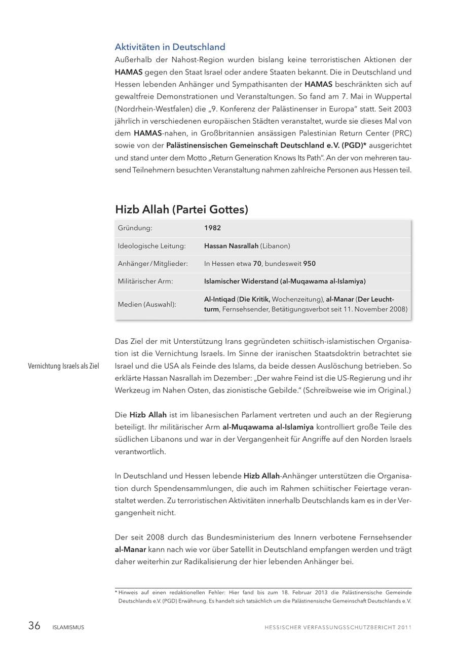 Seite 38 des Verfassungsschutzbericht 2011 Hessen