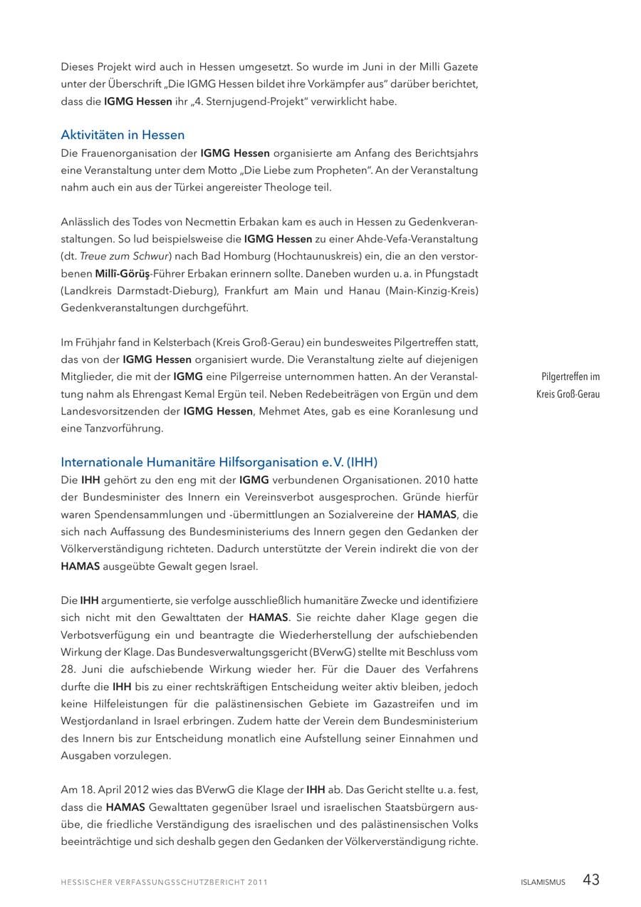 Seite 45 des Verfassungsschutzbericht 2011 Hessen