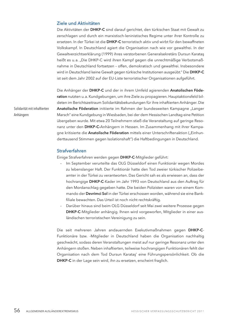 Seite 58 des Verfassungsschutzbericht 2011 Hessen
