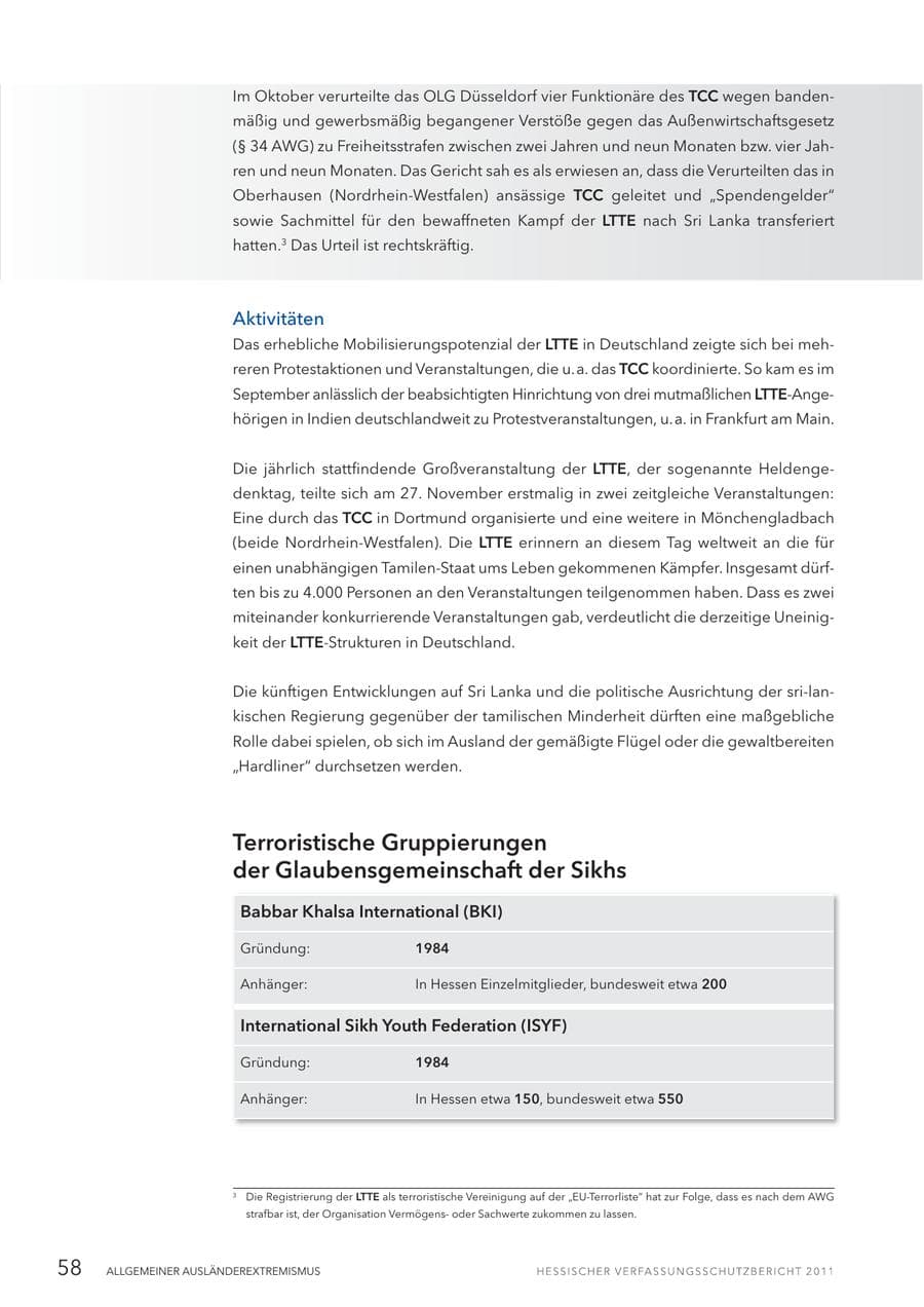 Seite 60 des Verfassungsschutzbericht 2011 Hessen