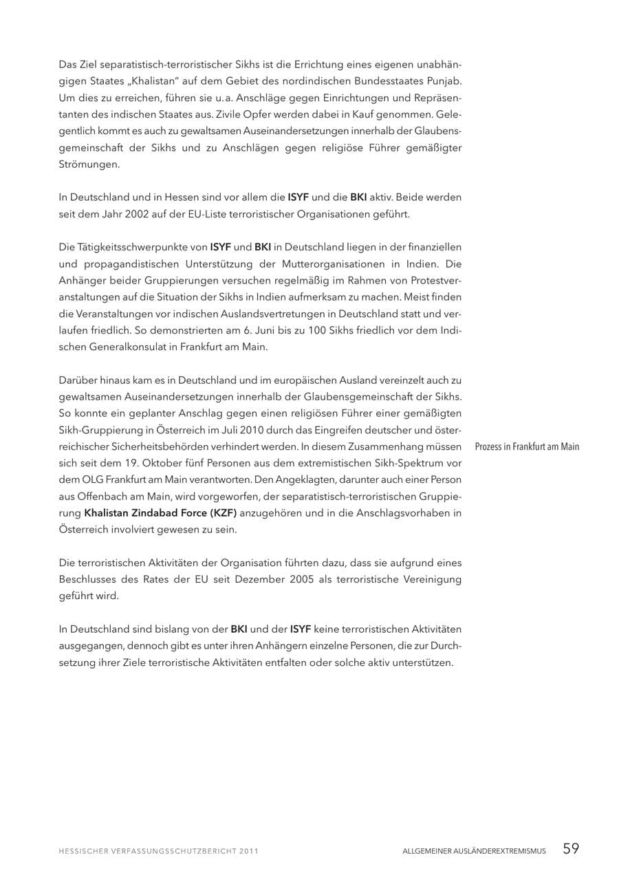 Seite 61 des Verfassungsschutzbericht 2011 Hessen
