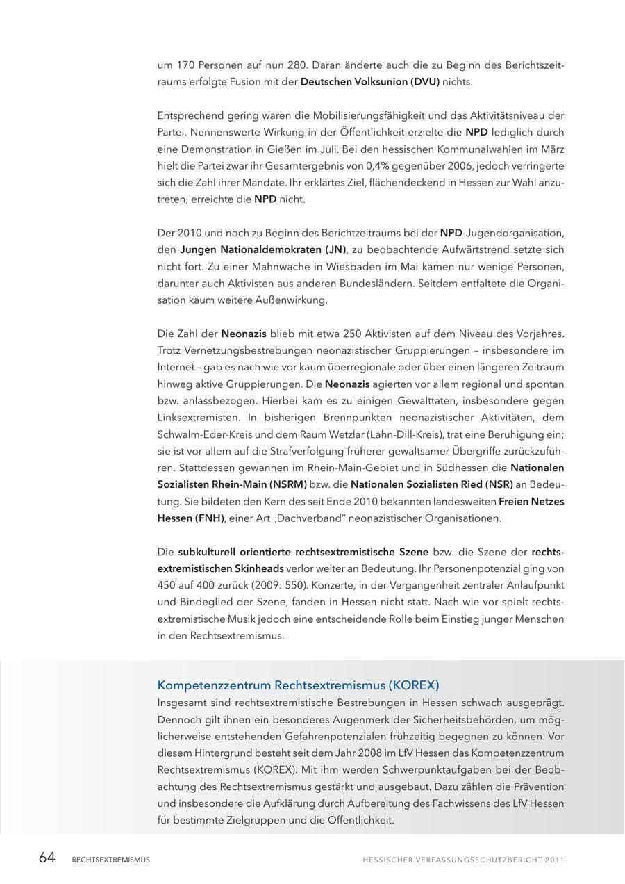 Seite 66 des Verfassungsschutzbericht 2011 Hessen