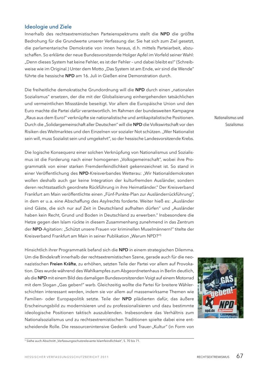 Seite 69 des Verfassungsschutzbericht 2011 Hessen