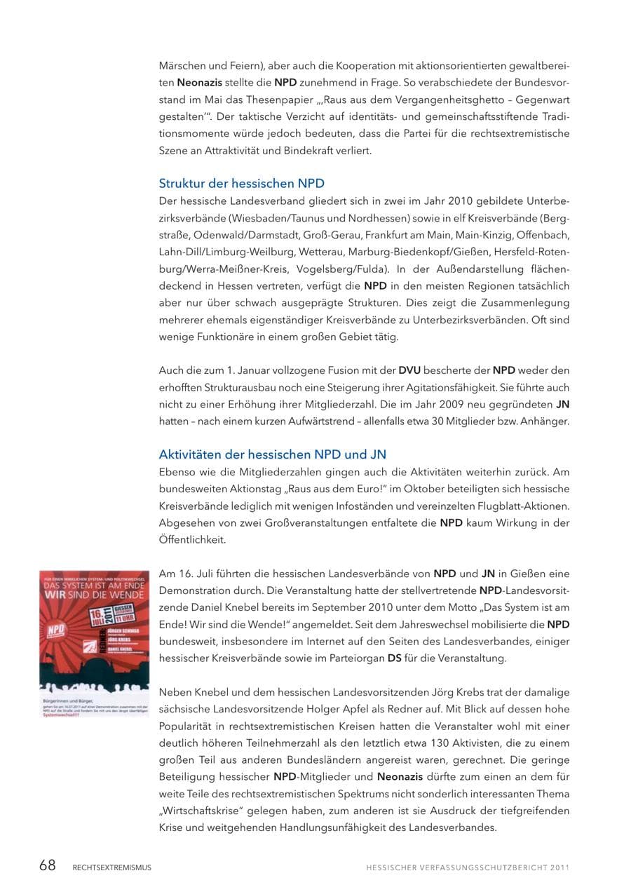 Seite 70 des Verfassungsschutzbericht 2011 Hessen