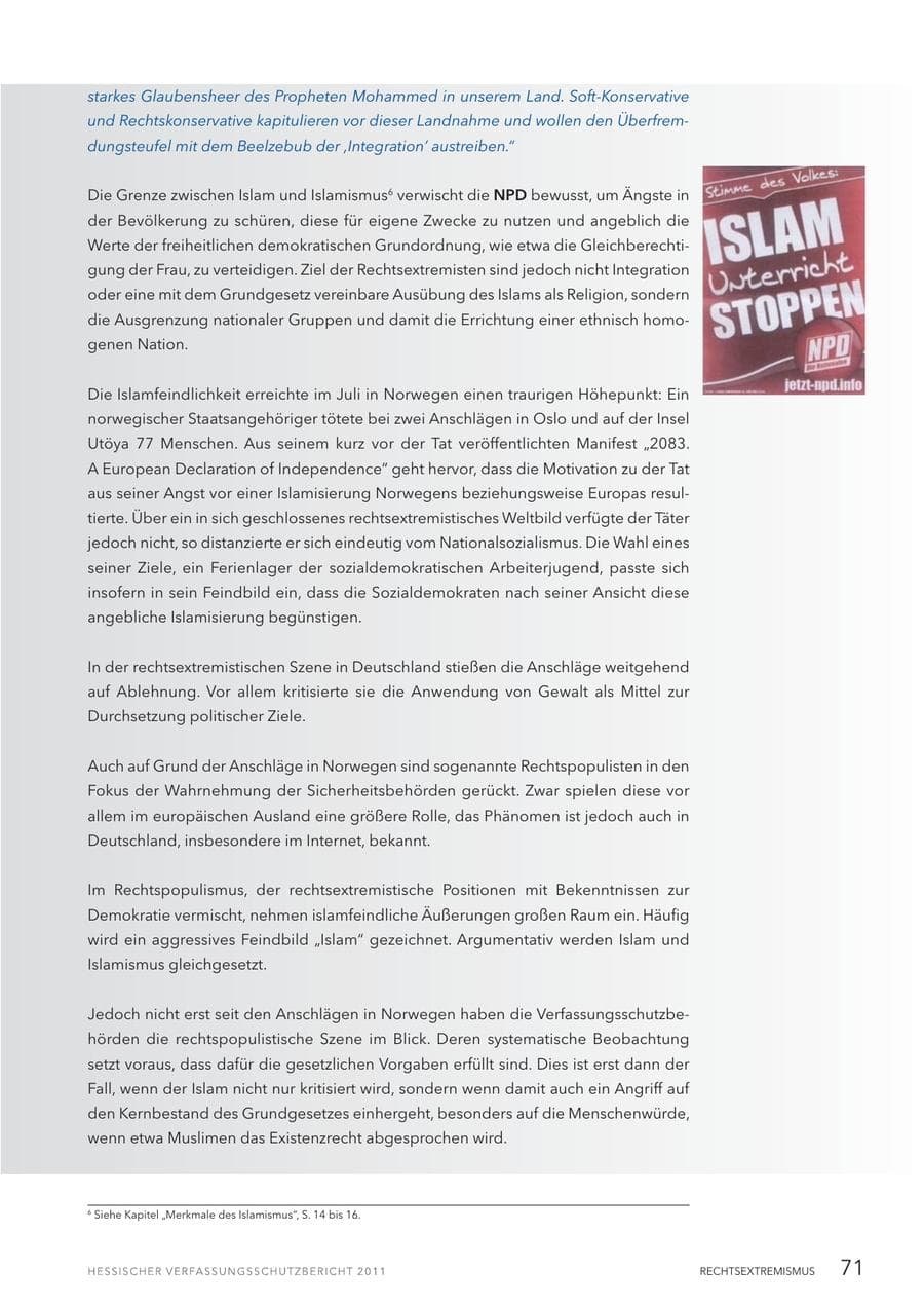 Seite 73 des Verfassungsschutzbericht 2011 Hessen