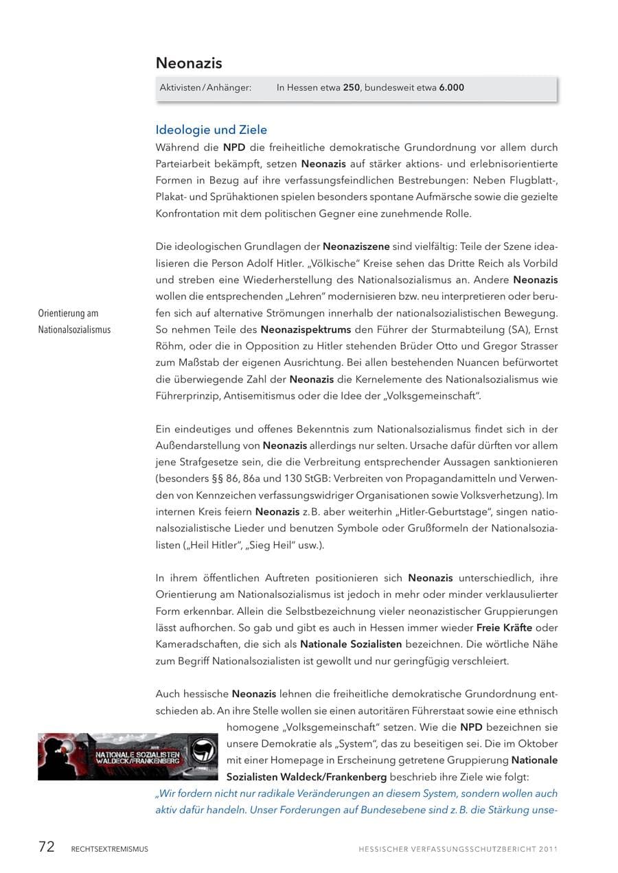 Seite 74 des Verfassungsschutzbericht 2011 Hessen