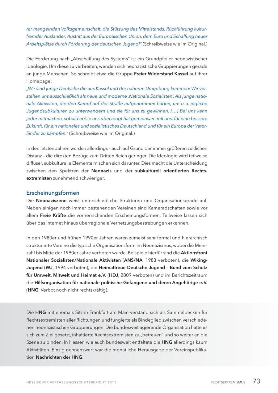 Seite 75 des Verfassungsschutzbericht 2011 Hessen
