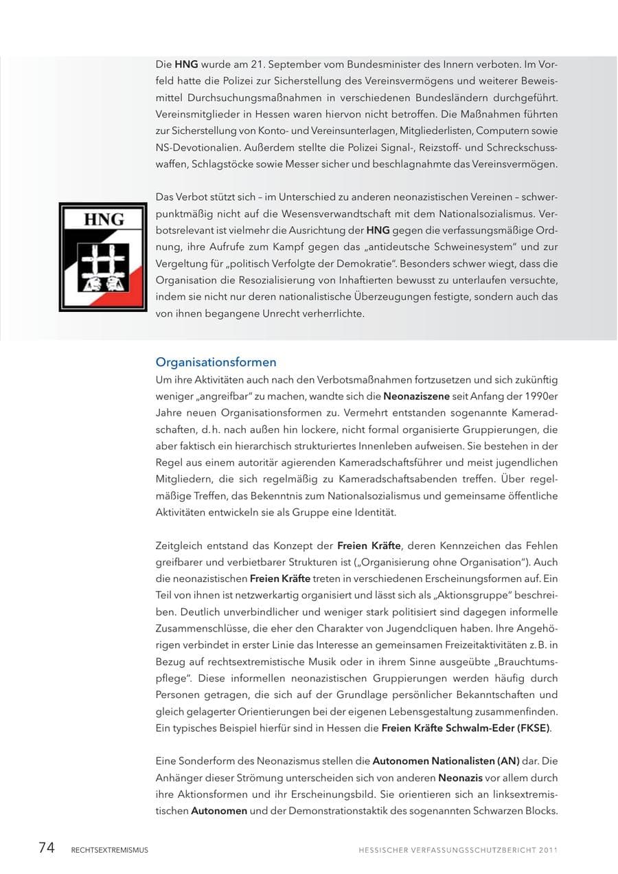 Seite 76 des Verfassungsschutzbericht 2011 Hessen