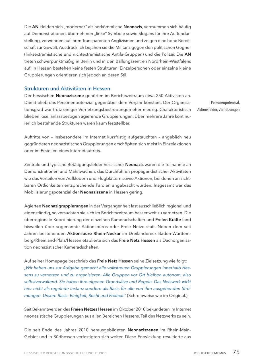 Seite 77 des Verfassungsschutzbericht 2011 Hessen