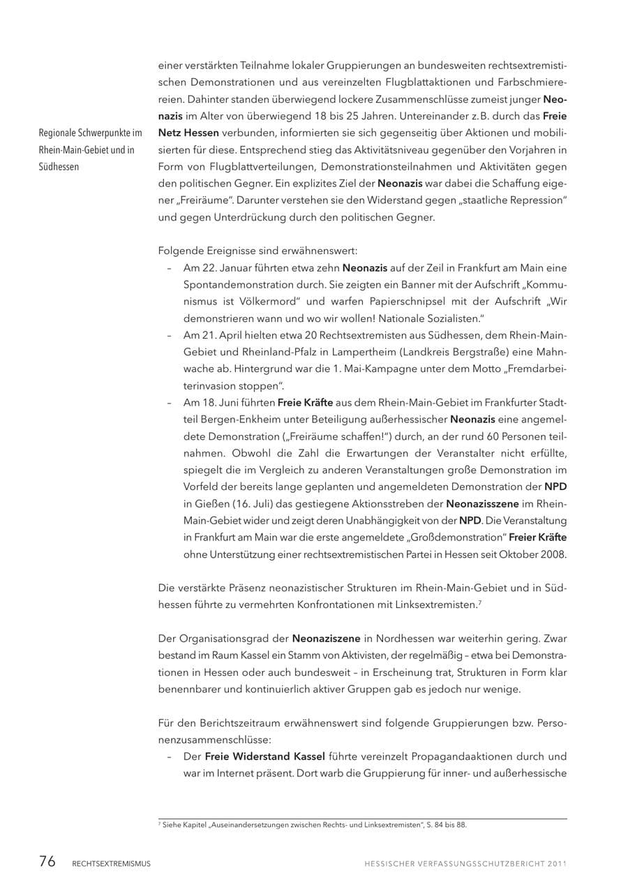 Seite 78 des Verfassungsschutzbericht 2011 Hessen