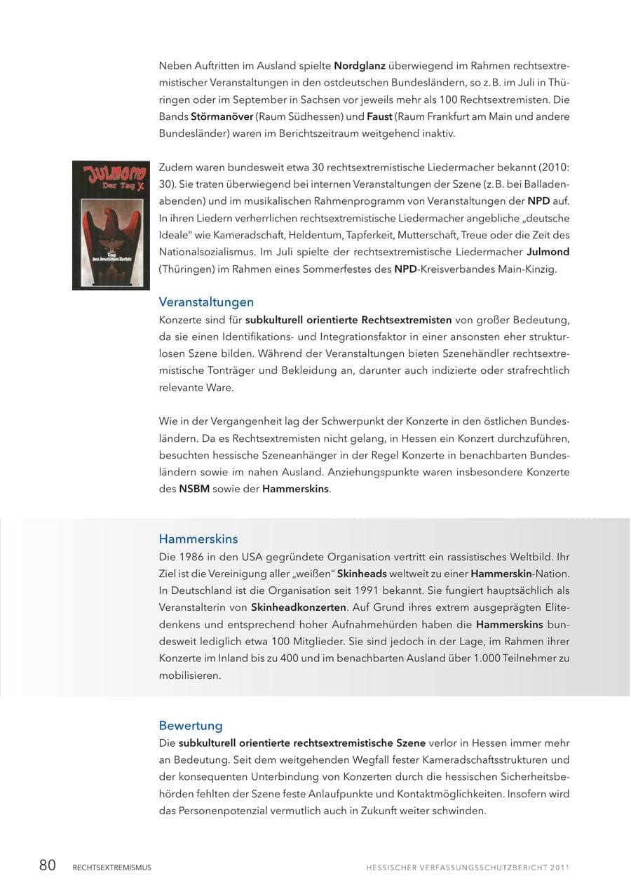 Seite 82 des Verfassungsschutzbericht 2011 Hessen