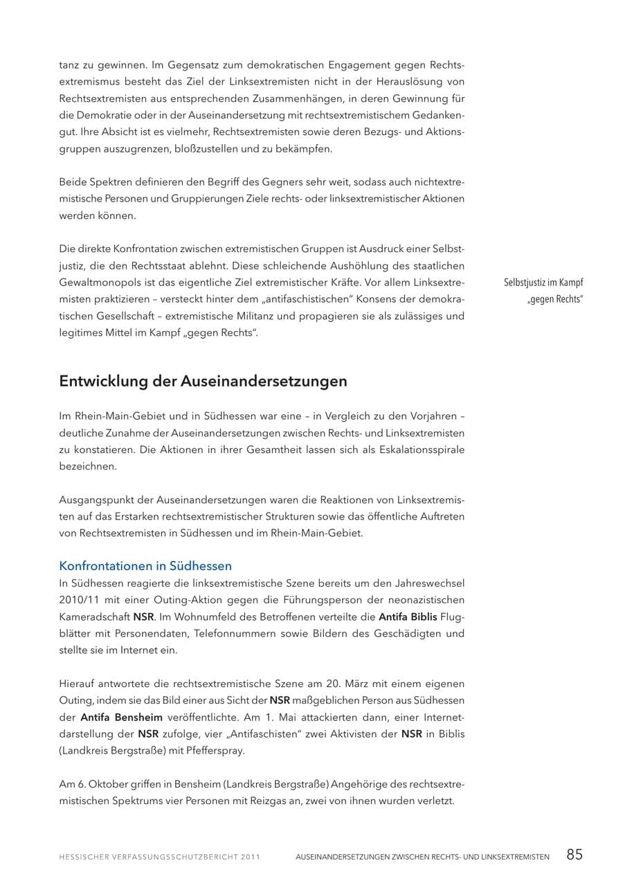 Seite 87 des Verfassungsschutzbericht 2011 Hessen