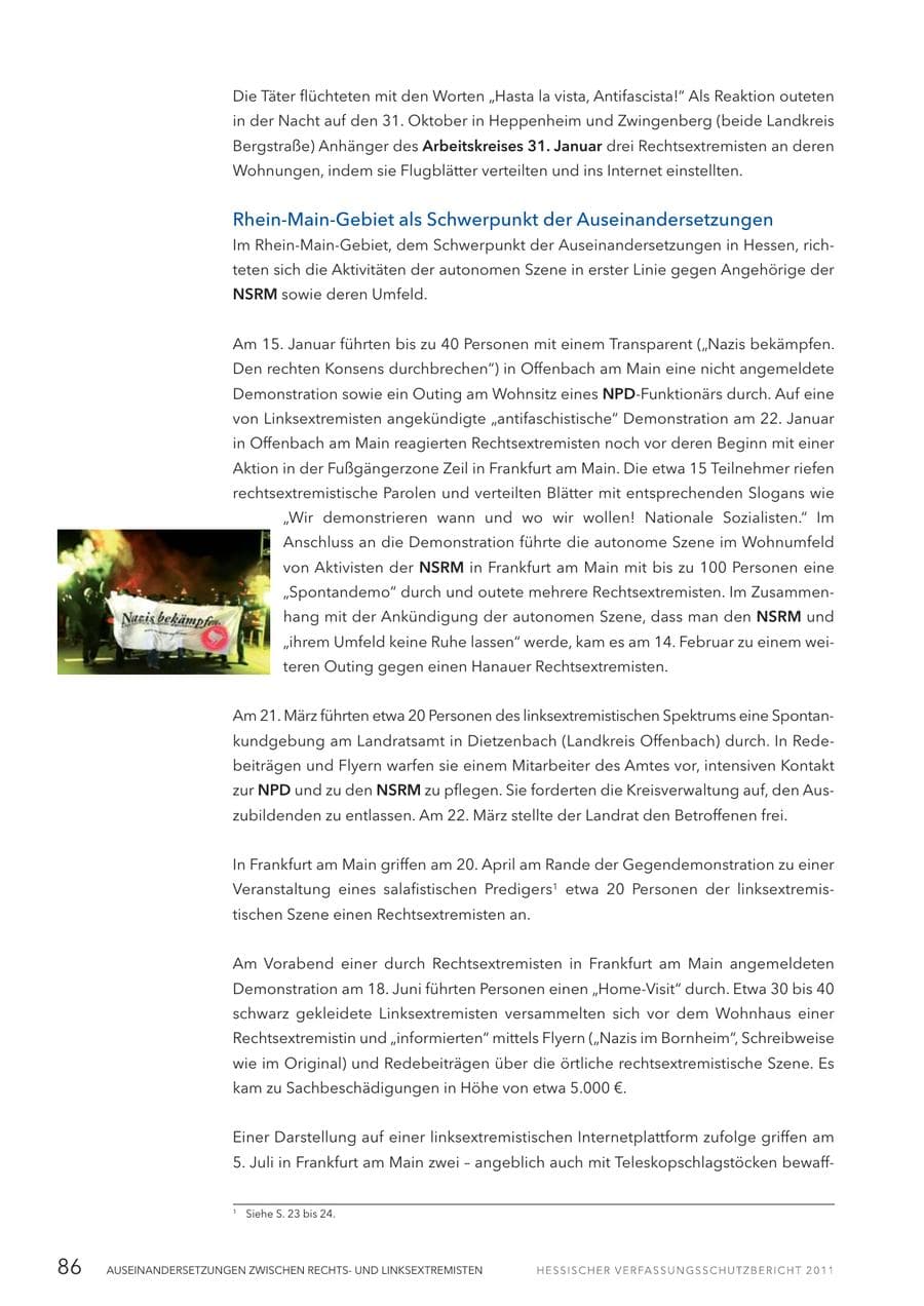 Seite 88 des Verfassungsschutzbericht 2011 Hessen
