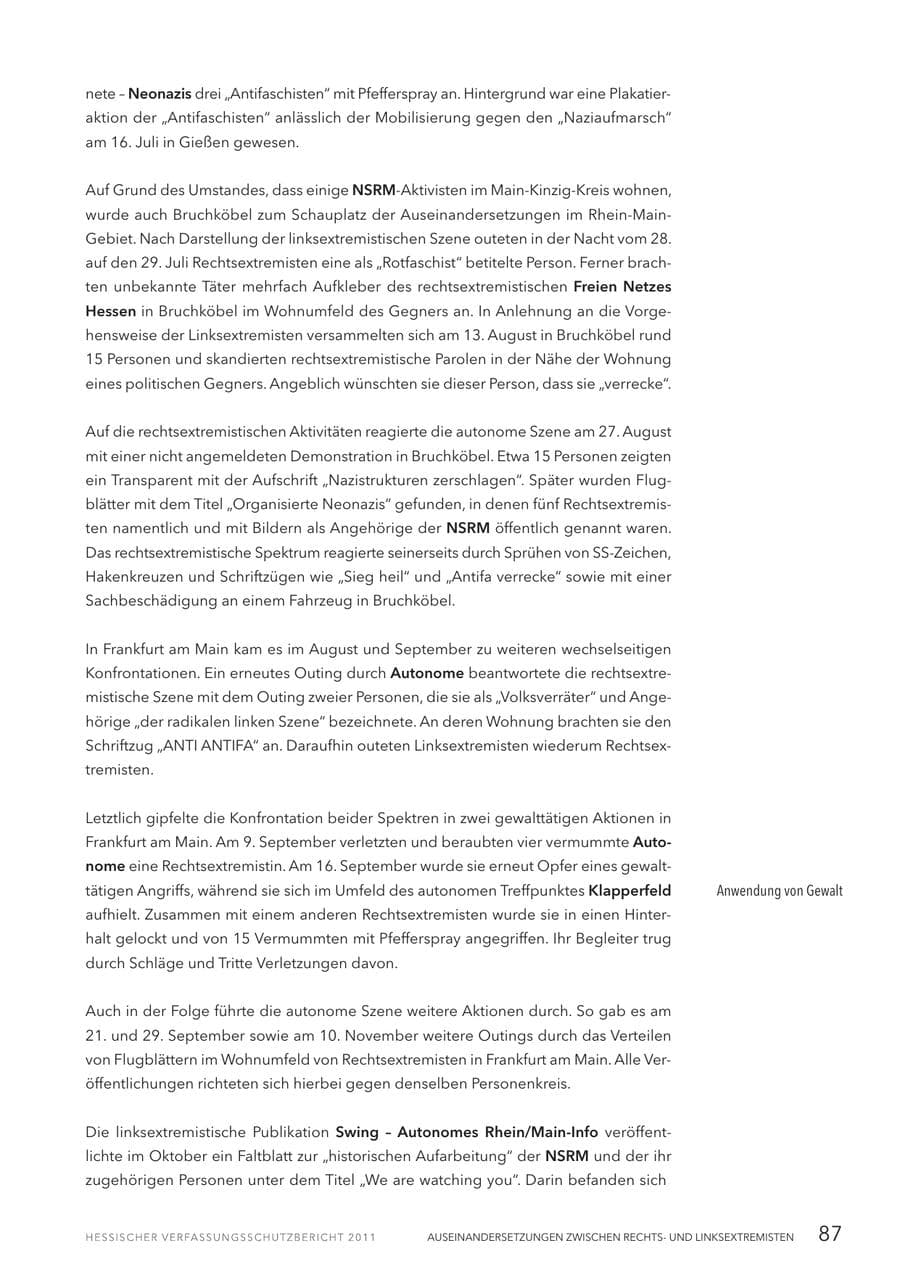 Seite 89 des Verfassungsschutzbericht 2011 Hessen