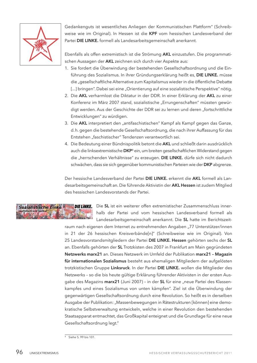 Seite 98 des Verfassungsschutzbericht 2011 Hessen