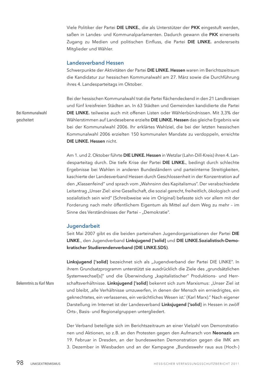 Seite 100 des Verfassungsschutzbericht 2011 Hessen
