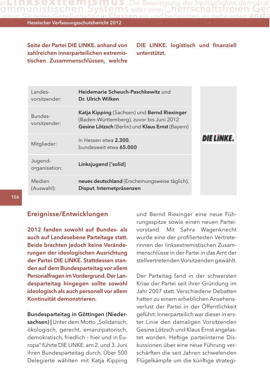 Seite 106 des Verfassungsschutzbericht 2012 Hessen